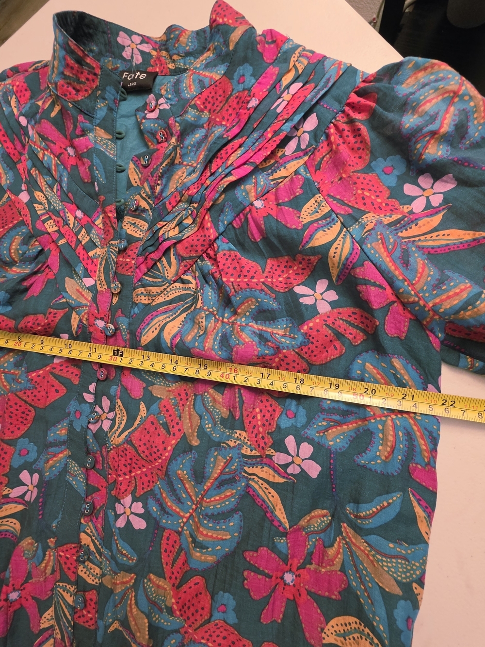 Fate Teal Floral Button-Down Blouse with Pink & Orange Accents - Picture 6 of 10